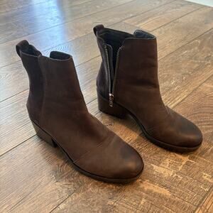 Sorel Cate Leather Suede Booties Side Zip Heel Women's Size 6.5